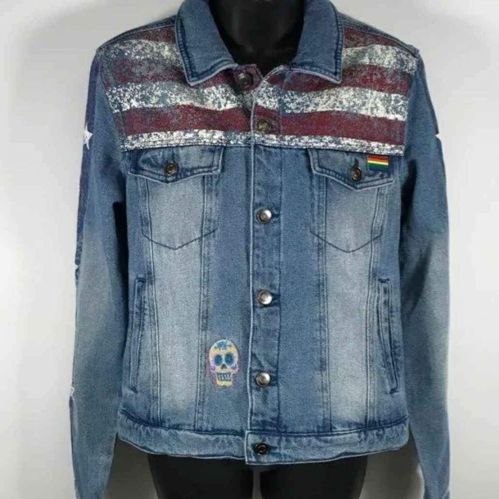 MARVEL Multi-colored Long Sleeve Button Jean Jacket Coat Women - Size L -NWT
